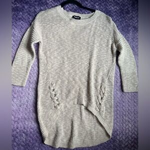 Express Knit High-Low Sweater with Braided Side Detail